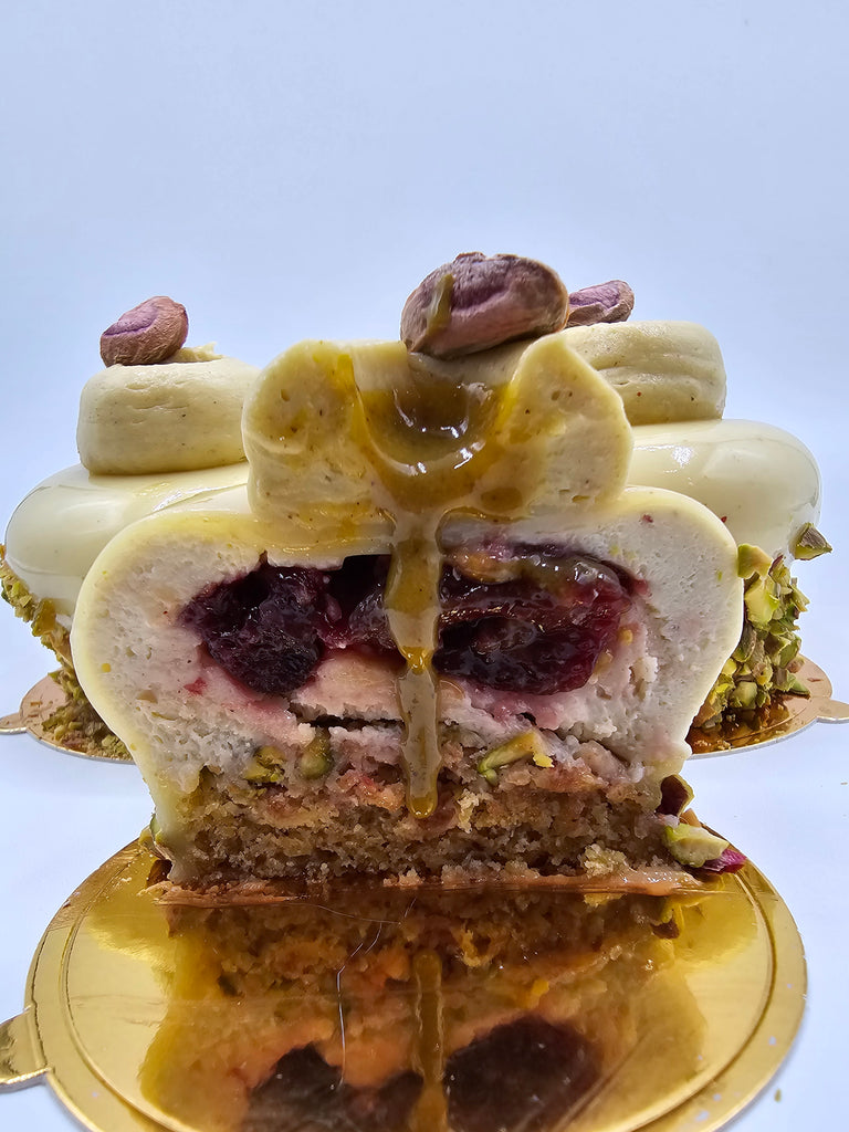 Cherry Pistachio mini Mousse Cake Slice